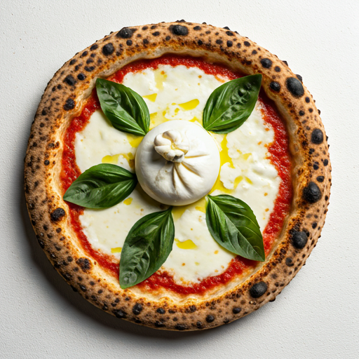 Rzemieślnicza pizza z mozzarellą di bufala, bazylią i oliwą z oliwek na drewnianej desce
